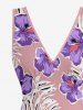 Tropical Leaf Hibiscus Flower Print Hawaii Ruffles Split Dress -  