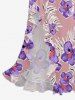 Tropical Leaf Hibiscus Flower Print Hawaii Ruffles Split Dress -  