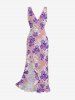 Tropical Leaf Hibiscus Flower Print Hawaii Ruffles Split Dress -  