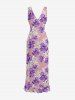Tropical Leaf Hibiscus Flower Print Hawaii Ruffles Split Dress -  