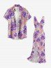 Tropical Leaf Hibiscus Flower Print Hawaii Ruffles Split Dress -  