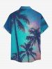 Plus Size Coconut Tree Ombre Sky Print Hawaii Button Pocket Shirt For Men -  
