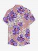 Plus Size Tropical Leaf Hibiscus Flower Print Hawaii Button Pocket Shirt For Men -  