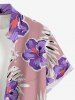 Plus Size Tropical Leaf Hibiscus Flower Print Hawaii Button Pocket Shirt For Men -  