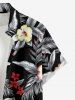 Plus Size Tropical Leaf Hibiscus Flower Print Hawaii Button Pocket Shirt For Men - Noir L