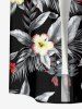 Plus Size Tropical Leaf Hibiscus Flower Print Hawaii Button Pocket Shirt For Men - Noir L