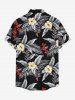 Plus Size Tropical Leaf Hibiscus Flower Print Hawaii Button Pocket Shirt For Men - Noir L