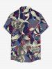 Leaf Flower Branch Print Hawaii Button Pocket Shirt For Men - Bleu de Minuit 6XL