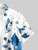 Leaf Flower Print Hawaii Button Pocket Shirt For Men - Paon Bleu 6XL