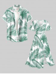 Ensemble de plage hawaïen assorti grande taille à imprimé feuilles tropicales pour couples - Vert 