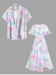 Hibiscus Flower Tropical Leaf Print Matching Hawaii Beach Outfit For Couples -  