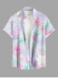 Plus Size Hibiscus Flower Tropical Leaf Print Buttons Pocket Hawaii Shirt For Men - Violet clair 4XL