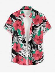 Plus Size Hibiscus Flower Leaf Print Buttons Pocket Hawaii Shirt For Men -  