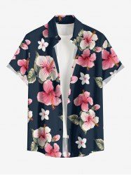 Hibiscus Flowers Leaf Print Buttons Pocket Hawaii Shirt For Men -  