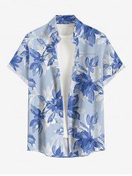 Flowers Leaf Print Buttons Pocket Hawaii Shirt For Men - Bleu Ciel L