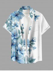 Flowers Leaf Ombre Print Buttons Pocket Hawaii Shirt For Men - Bleu clair L