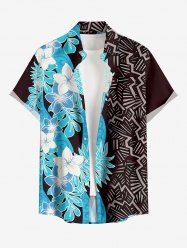 Tropical Leaf Flower Ethnic Print Hawaii Button Pocket Shirt For Men - Bleu clair 6XL