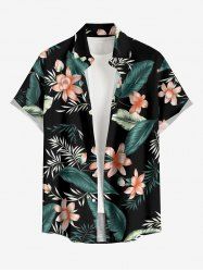 Tropical Leaf Flower Print Hawaii Button Pocket Shirt For Men - Noir 2XL
