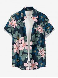 Leaf Flower Branch Print Hawaii Button Pocket Shirt For Men -  