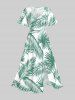 Ensemble de plage hawaïen assorti grande taille à imprimé feuilles tropicales pour couples - Vert 