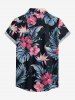 Hibiscus Flowers Tropical Leaf Print Buttons Pocket Women Hawaii Shirt -  
