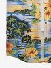Hibiscus Flowers Leaf Coconut Tree Print Buttons Pocket Women Hawaii Shirt -  