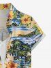 Hibiscus Flowers Leaf Coconut Tree Print Buttons Pocket Women Hawaii Shirt -  