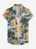 Hibiscus Flowers Leaf Coconut Tree Print Buttons Pocket Women Hawaii Shirt -  