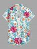 Hibiscus Flowers Tropical Leaf Print Buttons Pocket Women Hawaii Shirt -  