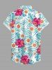 Hibiscus Flowers Tropical Leaf Print Buttons Pocket Women Hawaii Shirt -  