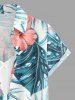 Women Hibiscus Flowers Tropical Leaf Print Buttons Pocket Hawaii Shirt - Bleu XS