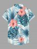 Women Hibiscus Flowers Tropical Leaf Print Buttons Pocket Hawaii Shirt - Bleu 2XL