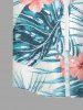 Women Hibiscus Flowers Tropical Leaf Print Buttons Pocket Hawaii Shirt - Bleu 3XL