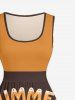 Robe trapèze vintage hawaïenne à imprimé chat et cocotiers grande taille - Brun 1X