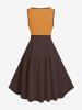 Robe trapèze vintage hawaïenne à imprimé chat et cocotiers grande taille - Brun 1X