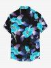Plus Size Flower Leaf Print Hawaii Button Pocket Shirt For Men - Bleu 4XL