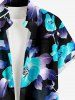 Plus Size Flower Leaf Print Hawaii Button Pocket Shirt For Men - Bleu 4XL