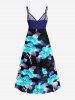 Plus Size Flower Leaf Print Hawaii Surplice A Line Cami Dress -  