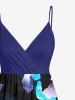 Plus Size Flower Leaf Print Hawaii Surplice A Line Cami Dress -  