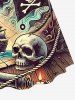 Plus Size Skull Pirate Sailboat Sea Waves Print Hawaii Cruise Cinched A Line Dress -  