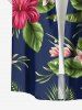 Plus Size Tropical Leaf Hibiscus Flower Print Hawaii Button Pocket Shirt For Men - Bleu Marine 4XL