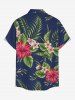 Plus Size Tropical Leaf Hibiscus Flower Print Hawaii Button Pocket Shirt For Men - Bleu Marine 6XL