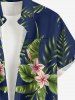 Plus Size Tropical Leaf Hibiscus Flower Print Hawaii Button Pocket Shirt For Men -  