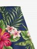 Tropical Leaf Hibiscus Flower Print Hawaii Split A Line Skirt - Bleu profond 3X