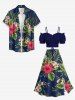 Tropical Leaf Hibiscus Flower Print Hawaii Split A Line Skirt - Bleu profond 4X