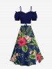 Tropical Leaf Hibiscus Flower Print Hawaii Split A Line Skirt - Bleu profond 4X
