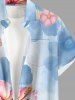 Plus Size Hibiscus Flowers Watercolor Print Buttons Pocket Hawaii Shirt For Men -  