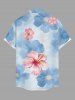 Plus Size Hibiscus Flowers Watercolor Print Buttons Pocket Hawaii Shirt For Men -  