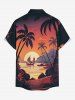 Coconut Tree Sun Mountain Seascape Boat Print Buttons Pocket Hawaii Shirt For Men -  