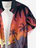 Coconut Tree Sun Mountain Seascape Boat Print Buttons Pocket Hawaii Shirt For Men -  